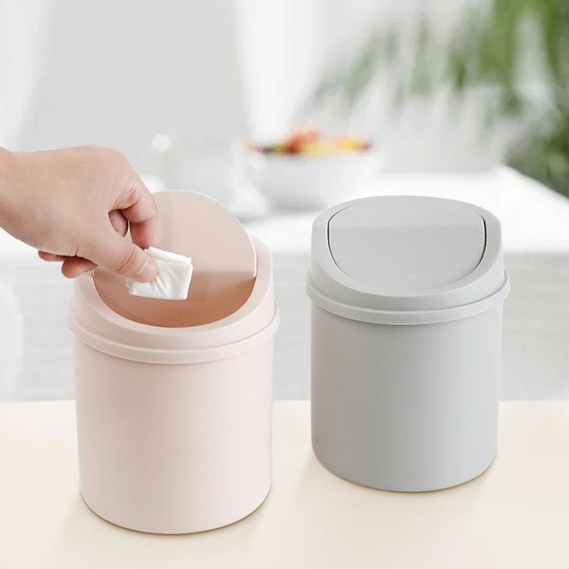 Small Trash Can Tube With Cover Mini Desktop Bin Garbage Can Clean Storage Box For Home Desk 2