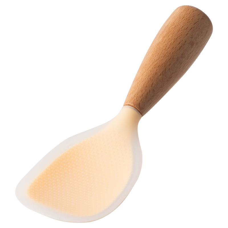 High Temperature Resistant Rice Spoon, Wooden Handle Silicone, Household Rice Cooker