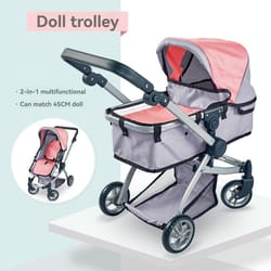 trendy baby doll pushchair with canopy, storage basket, fits dolls up to 18", kids pretend play toy