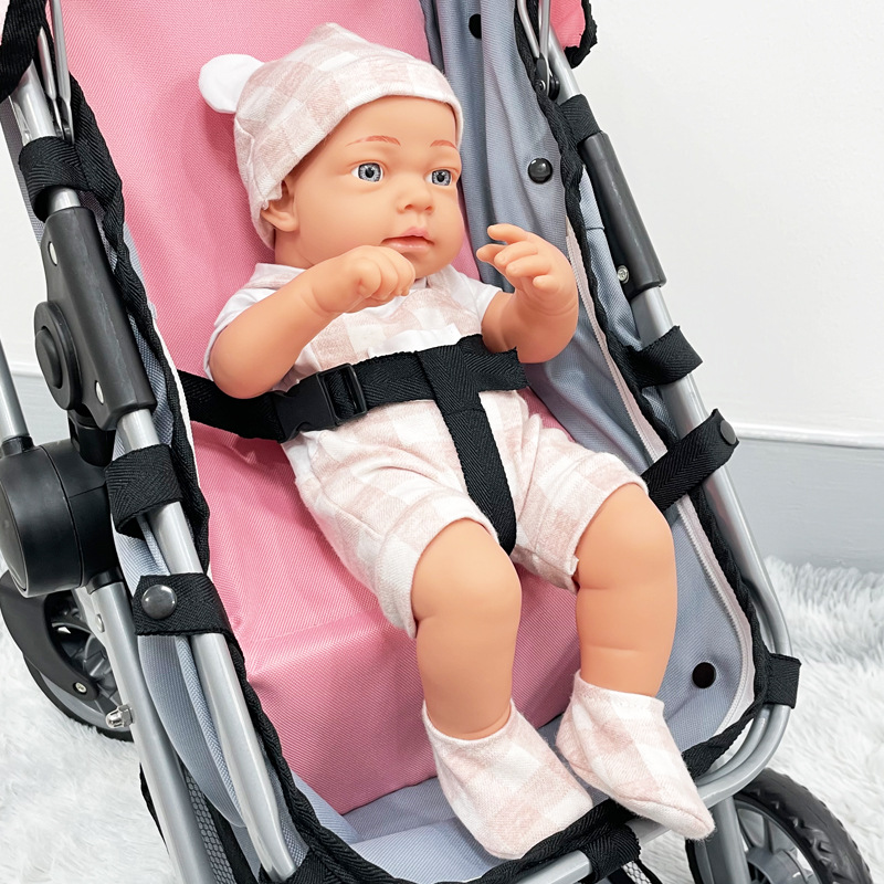 Trendy Baby Doll Pushchair with Canopy, Storage Basket, Fits Dolls Up to 18", Kids Pretend Play Toy