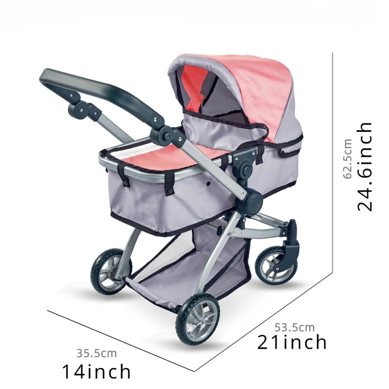 Trendy Baby Doll Pushchair with Canopy, Storage Basket, Fits Dolls Up to 18", Kids Pretend Play Toy