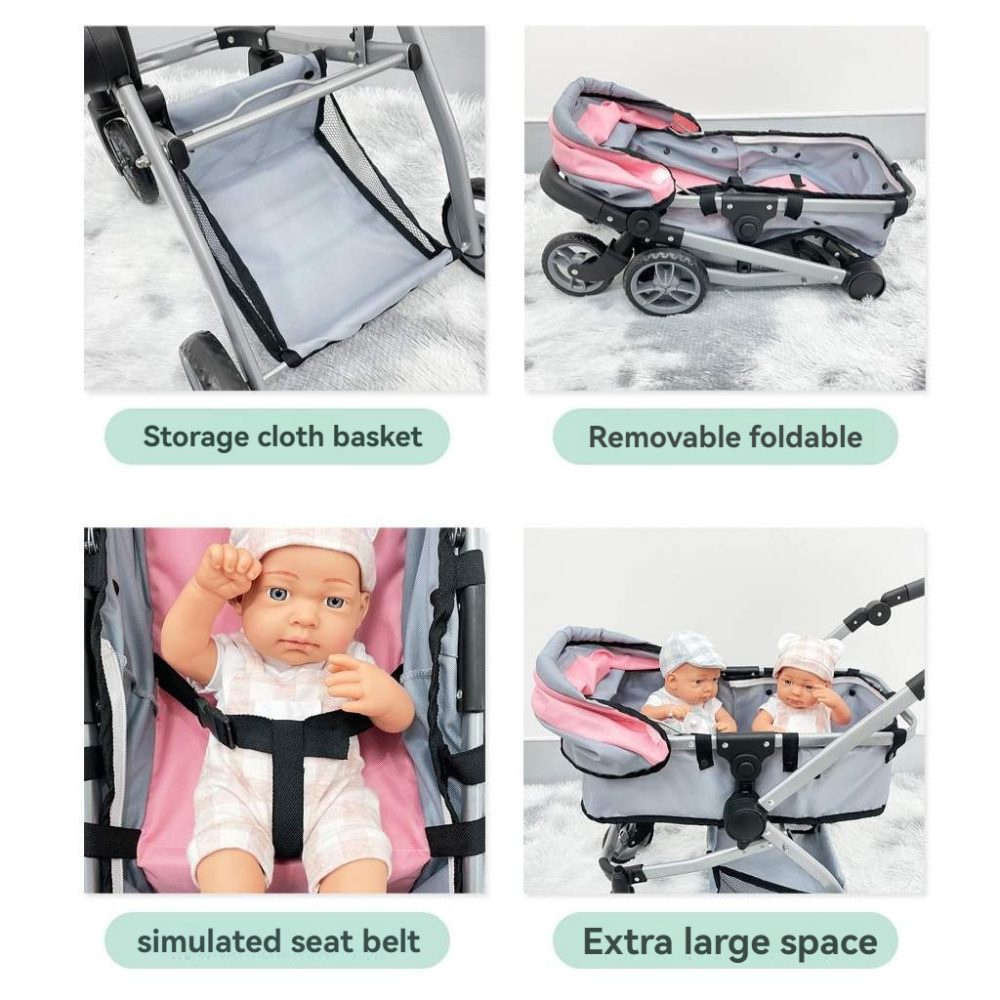 Trendy Baby Doll Pushchair with Canopy, Storage Basket, Fits Dolls Up to 18", Kids Pretend Play Toy