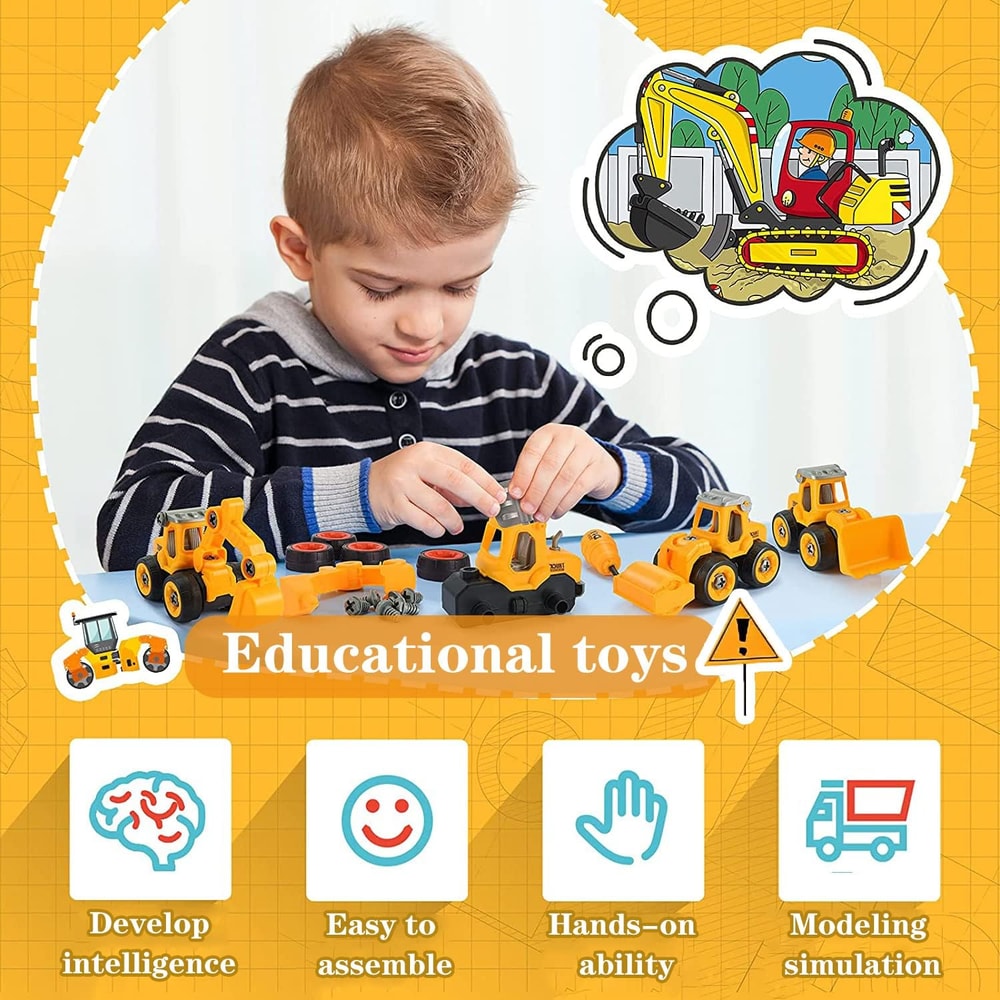 STEM Learning Take Apart Construction Truck Car Toys for Kids, Puzzle Play Educational Engineering Building Kit Gift