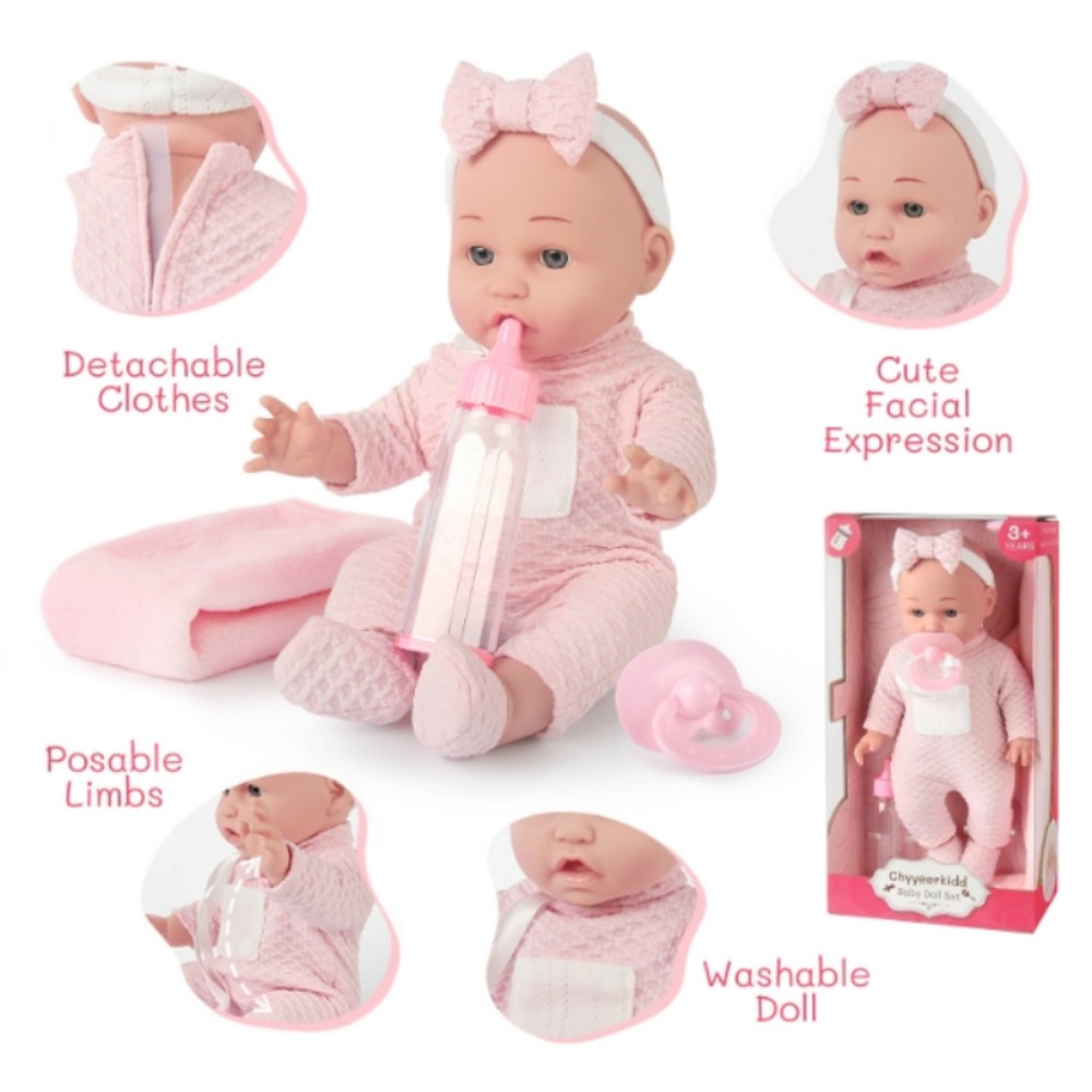 Baby Doll Set for Toddlers with Blanket, Pacifier, Feeding Bottle, Great Gift for Girls