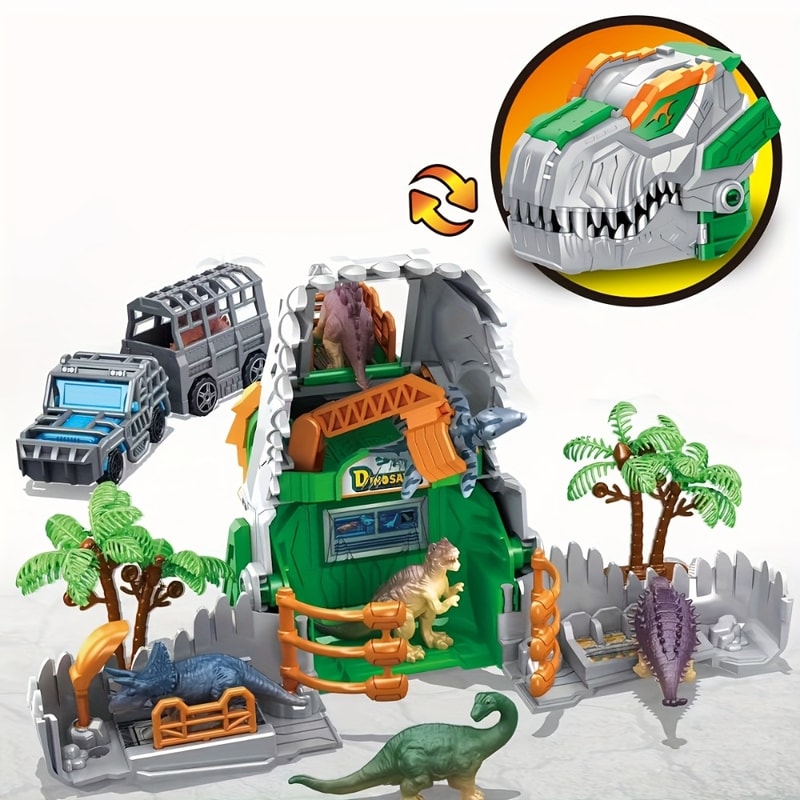 Dinosaur Jurassic Park Playset, Transformer Dino Base, Educational Toy with Dinosaur Models, Truck, Tree Cage Gift for B