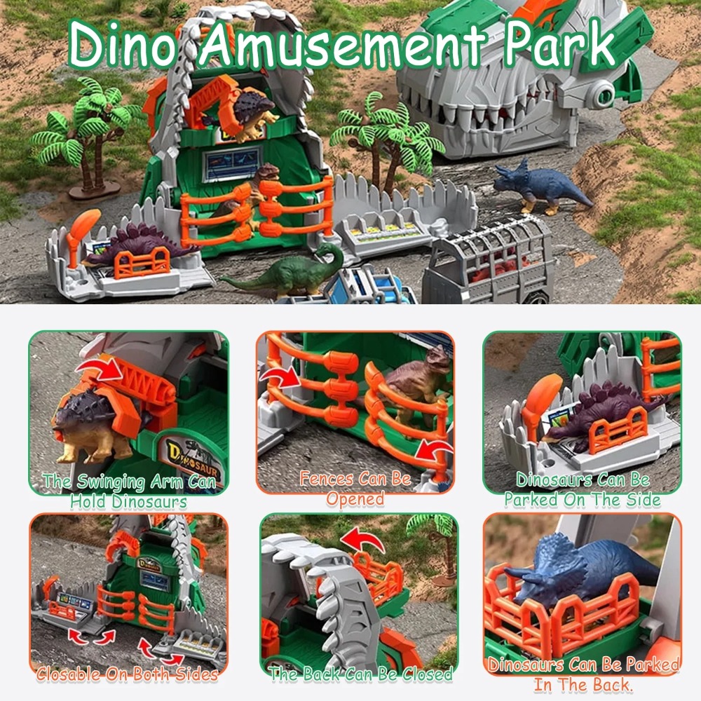 Dinosaur Jurassic Park Playset, Transformer Dino Base, Educational Toy with Dinosaur Models, Truck, Tree Cage Gift for B