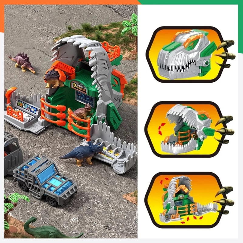 Dinosaur Jurassic Park Playset, Transformer Dino Base, Educational Toy with Dinosaur Models, Truck, Tree Cage Gift for B