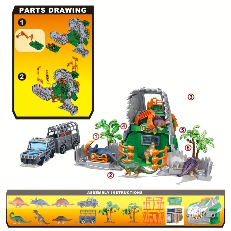 Dinosaur Jurassic Park Playset, Transformer Dino Base, Educational Toy with Dinosaur Models, Truck, Tree Cage Gift for B