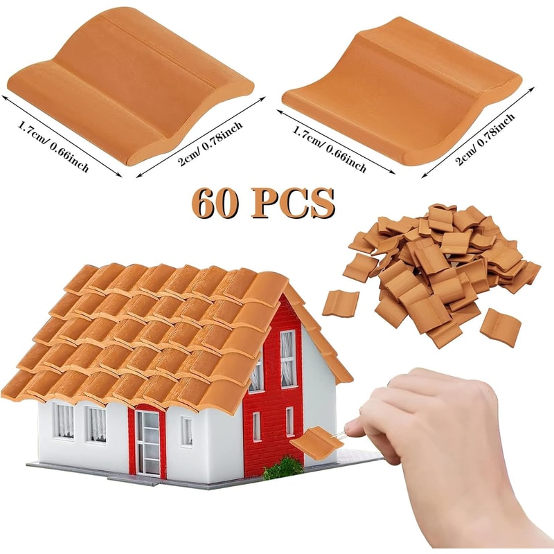 Miniature Brick Scale Model Set, Roof Tiles Wall Bricks, Dollhouse Building Grey/Red with Tools