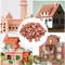 Miniature Brick Scale Model Set, Roof Tiles Wall Bricks, Dollhouse Building Grey/Red with Tools