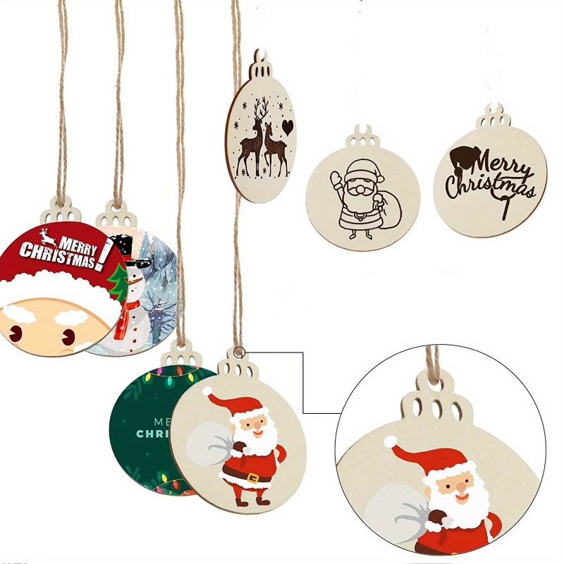 Round Blank Wood Slices with Twine, 10PCS Unfinished Predrilled Discs for DIY Crafts, Christmas Party Decor