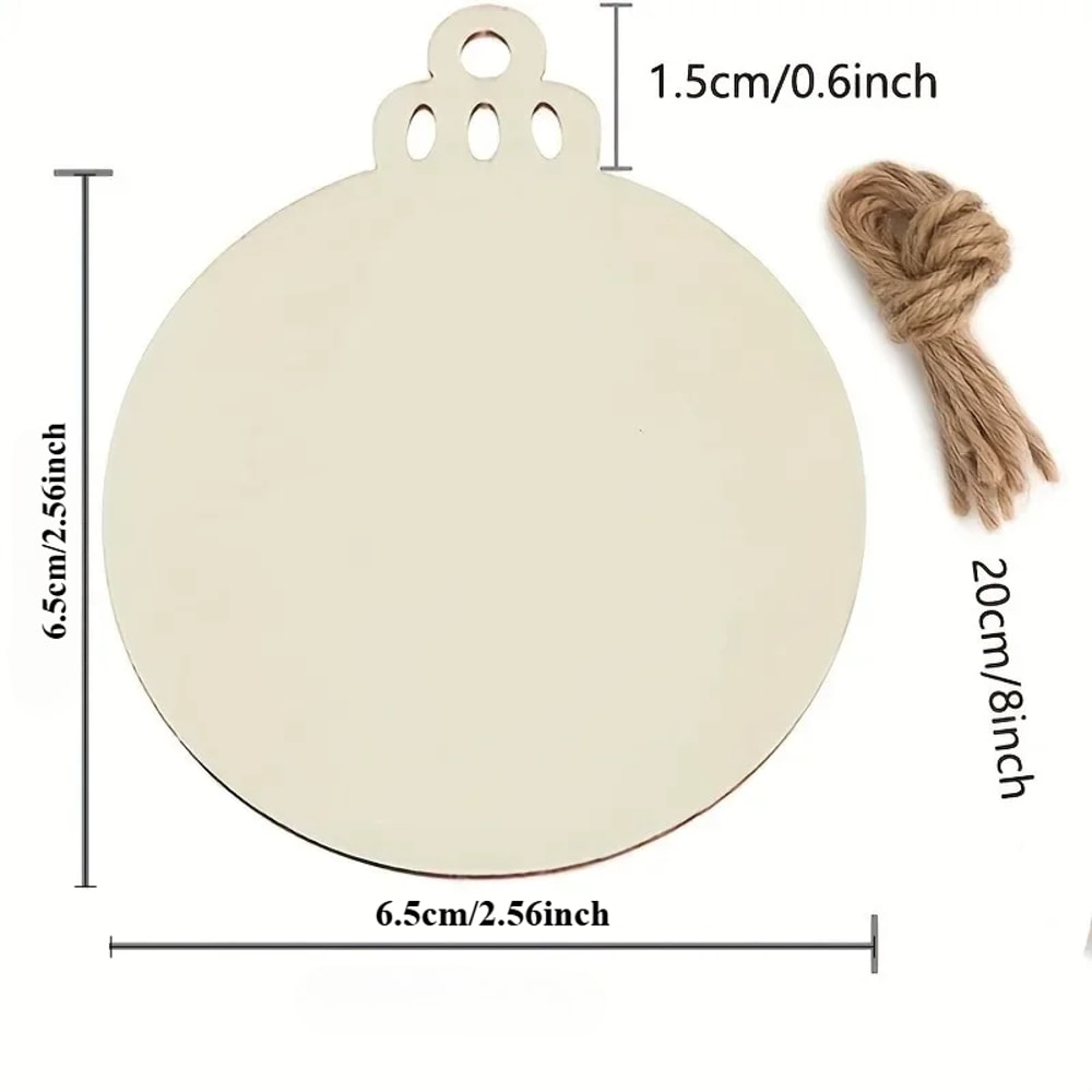 Round Blank Wood Slices with Twine, 10PCS Unfinished Predrilled Discs for DIY Crafts, Christmas Party Decor