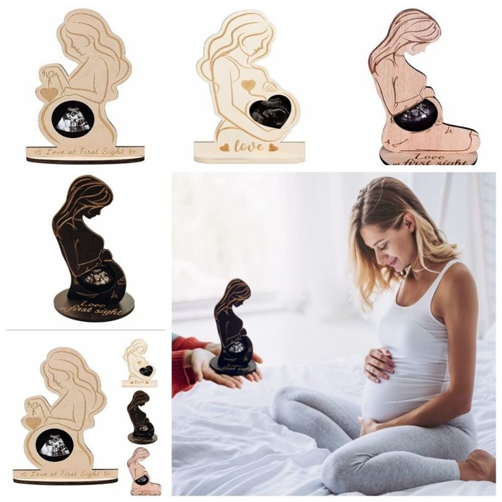 Creative Wooden Ultrasound Photo Frame With Stand Pregnant Sonogram Picture Frame Gender Disclosure 0