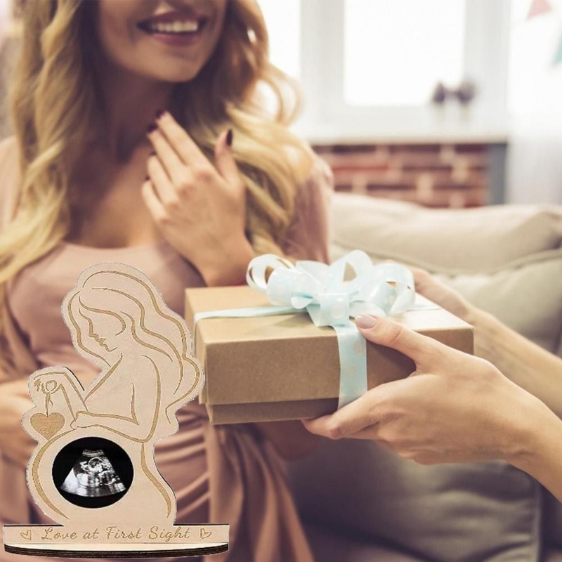 Creative Wooden Ultrasound Photo Frame With Stand Pregnant Sonogram Picture Frame Gender Disclosure 5