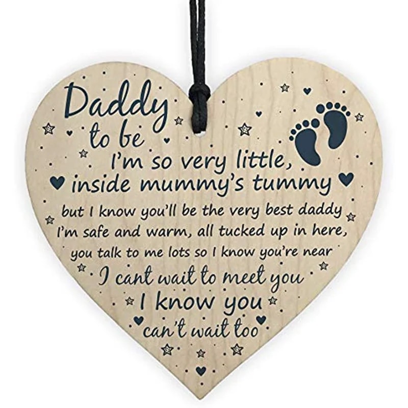Daddy to Be Wooden Heart Card Sign Gift, Father New Born Baby Son Daughter Plaque