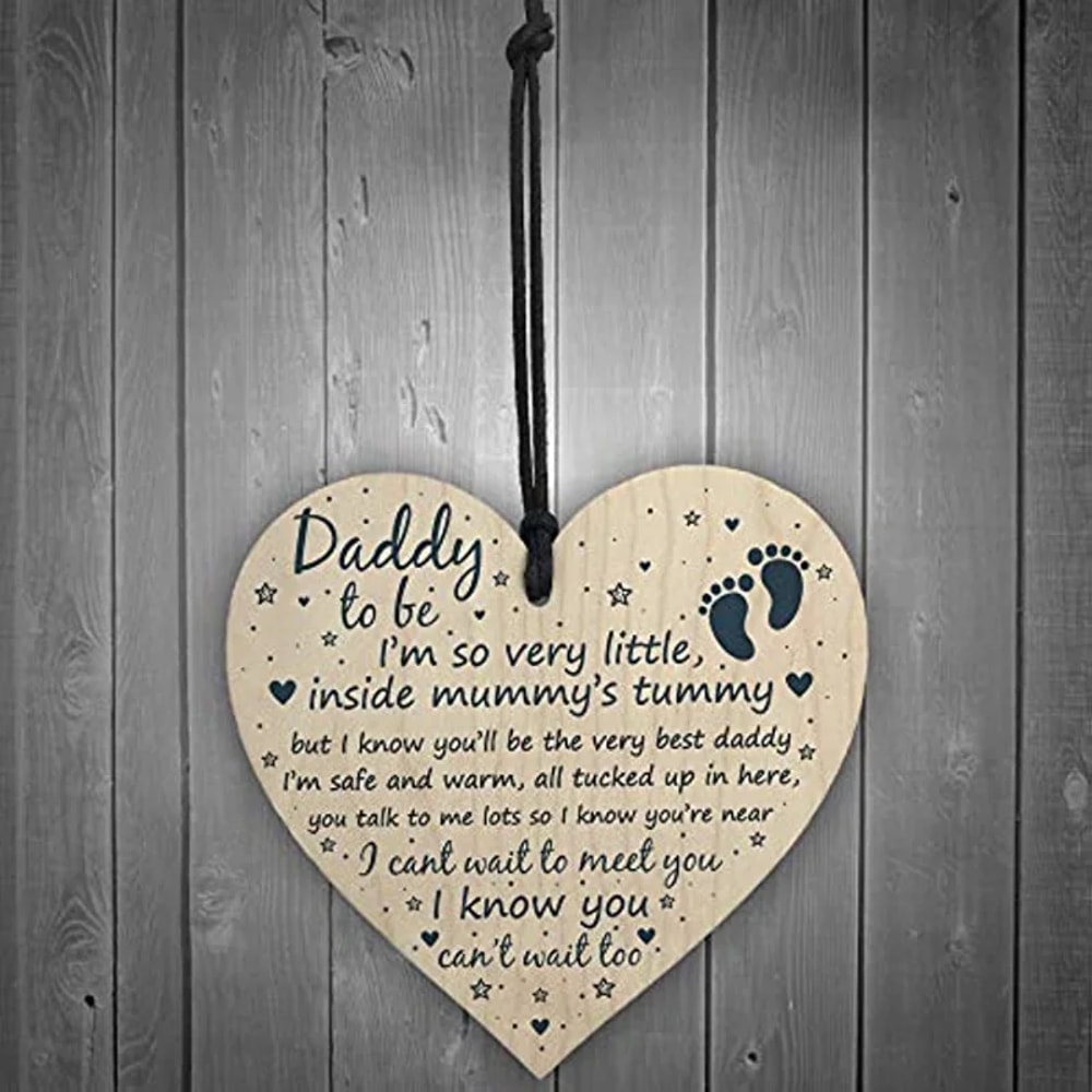 Daddy to Be Wooden Heart Card Sign Gift, Father New Born Baby Son Daughter Plaque