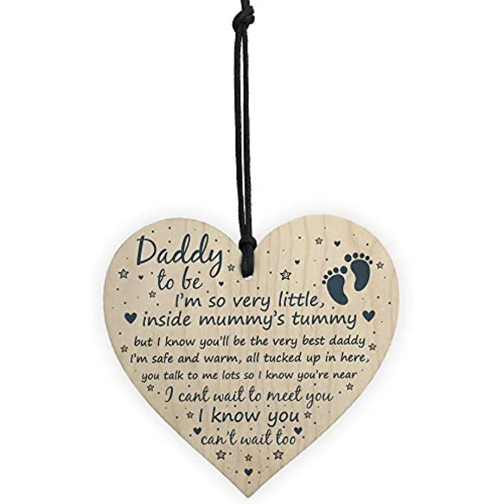 Daddy to Be Wooden Heart Card Sign Gift, Father New Born Baby Son Daughter Plaque