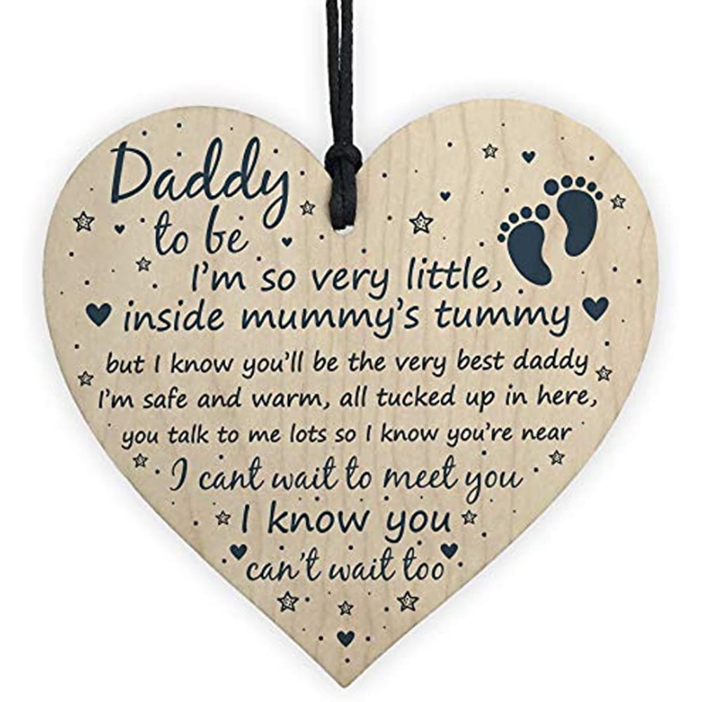 Daddy to Be Wooden Heart Card Sign Gift, Father New Born Baby Son Daughter Plaque