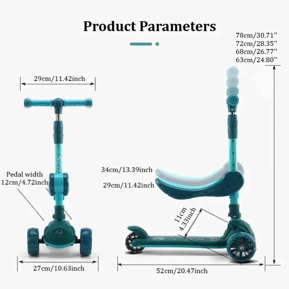 Adjustable Wheel Kick Scooter for Kids, Sit or Stand Ride, Non-Slip Deck with Brake for Boys and Girls