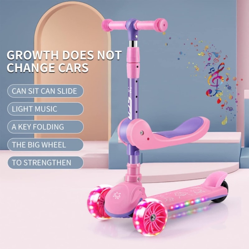Adjustable Wheel Kick Scooter for Kids, Sit or Stand Ride, Non-Slip Deck with Brake for Boys and Girls