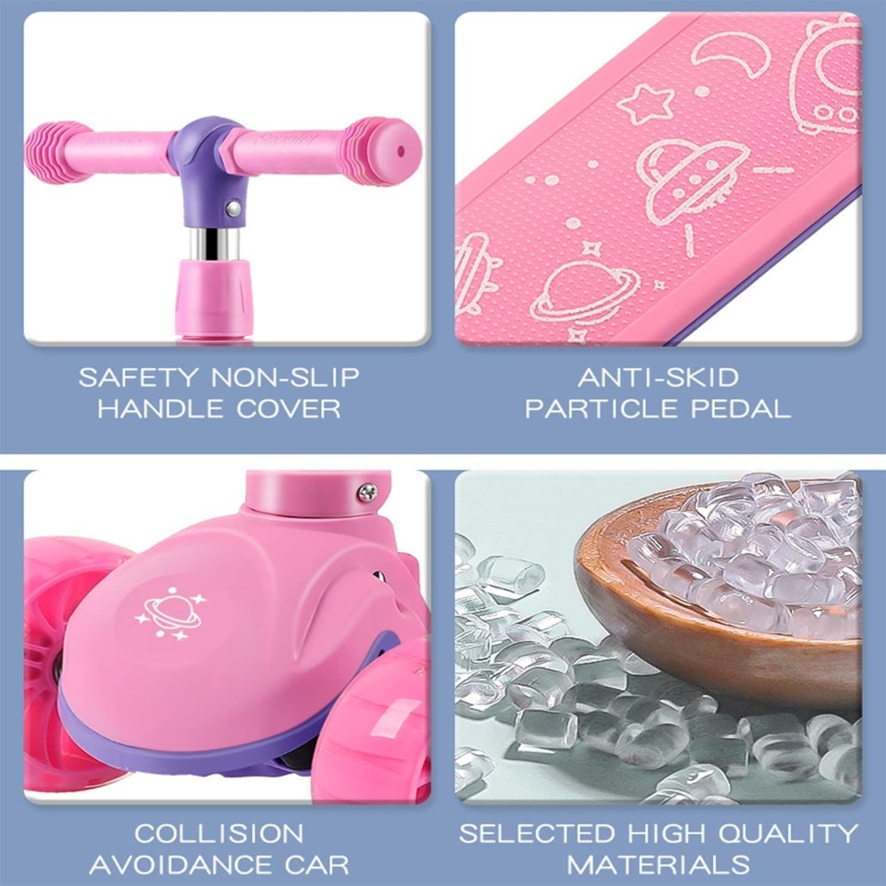 Adjustable Wheel Kick Scooter for Kids, Sit or Stand Ride, Non-Slip Deck with Brake for Boys and Girls