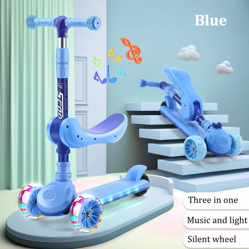 Adjustable Wheel Kick Scooter for Kids, Sit or Stand Ride, Non-Slip Deck with Brake for Boys and Girls