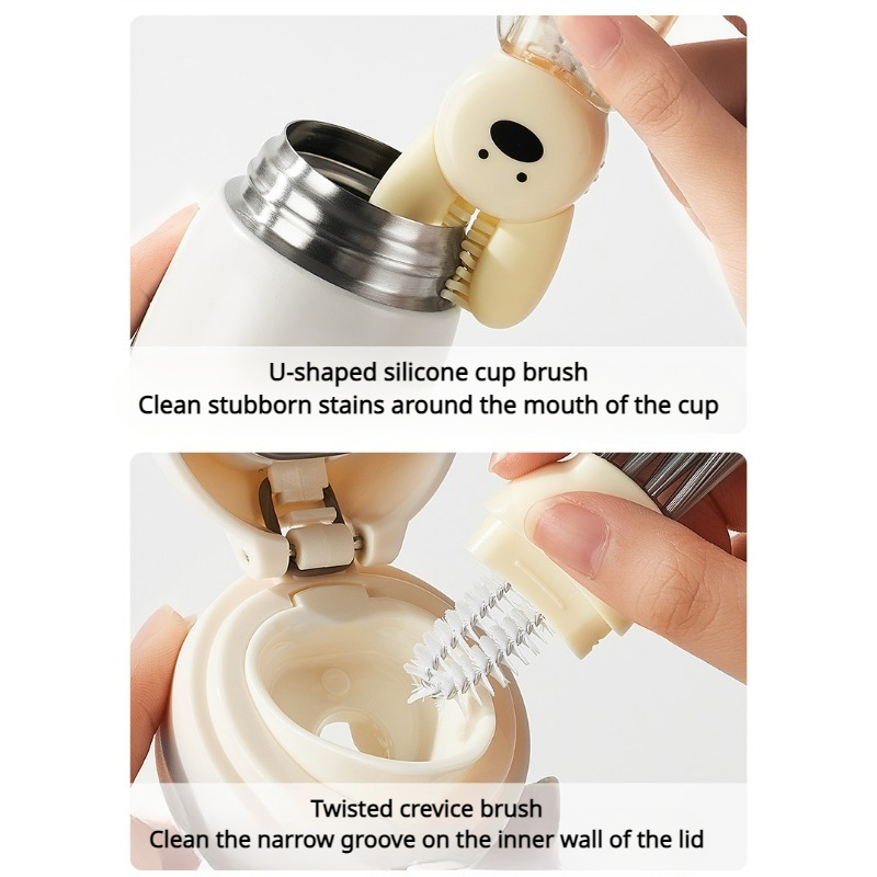 Cute Bunny 3 in 1 Cup Lid Gap Cleaning Brush, Multifunctional Silicone Cleaner for Insulation Bottles