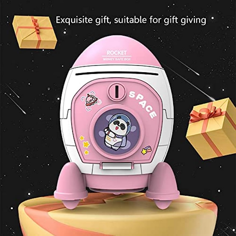 Cartoon Space Rocket Piggy Bank Toy For Boys And Girls Large Capacity Money Storage Perfect Holiday 4