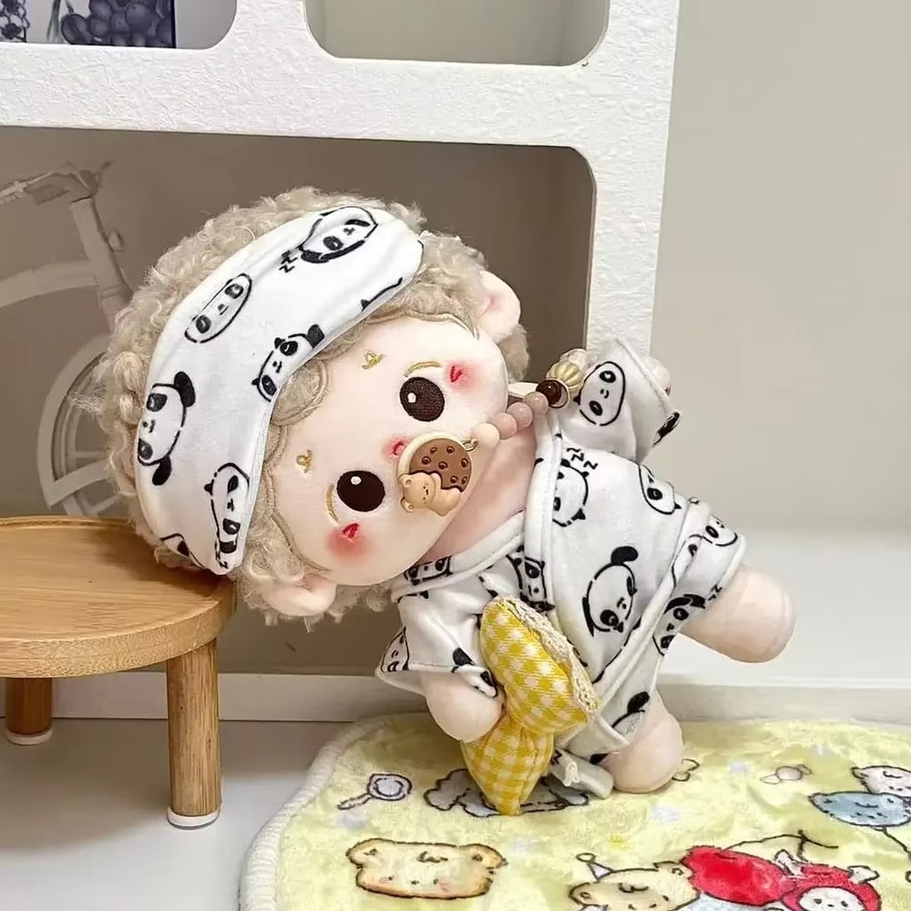Handcrafted Panda Sleepwear Outfit for Dolls, Compatible with Labubu Cotton Dolls