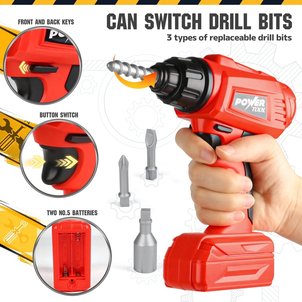 Electric Drill Kids Tool Bench Cart Set, Construction Workbench Toy for Boys, Toddler Christmas Gift