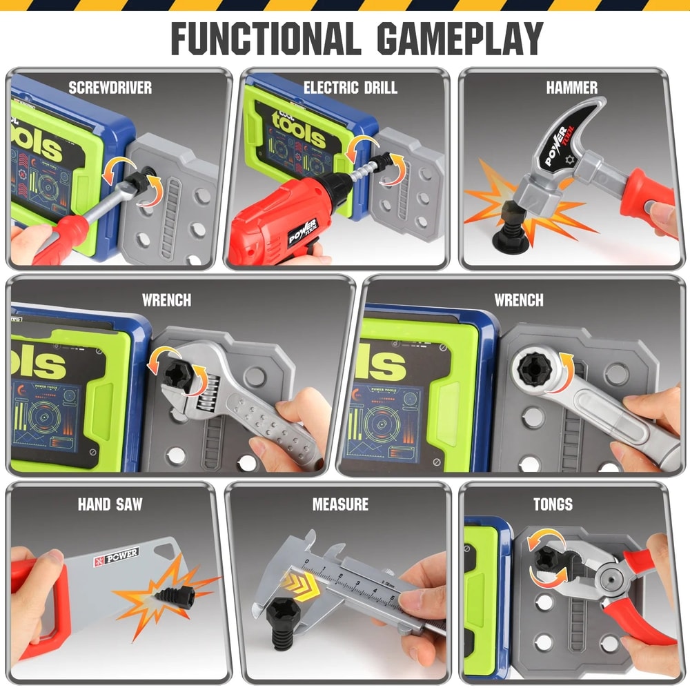 Electric Drill Kids Tool Bench Cart Set, Construction Workbench Toy for Boys, Toddler Christmas Gift