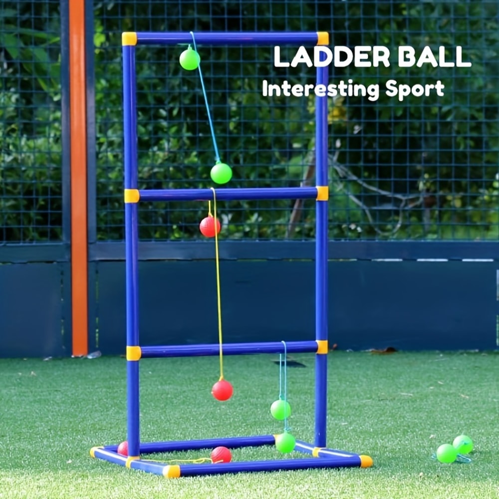 Ladder Ball Toss Game with Balls, Outdoor Family Sports Set for Backyard Fun, Gift for Boys and Girls