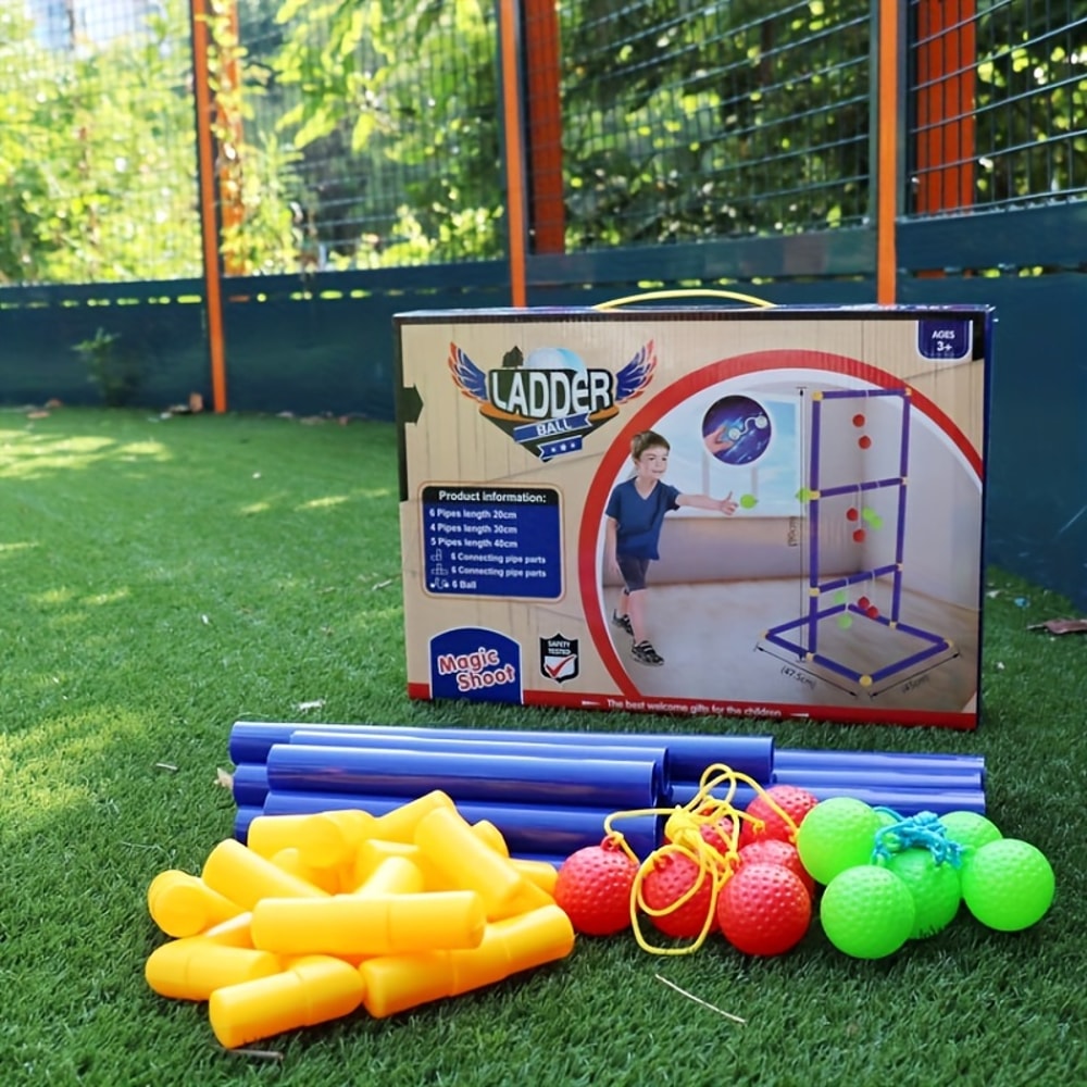 Ladder Ball Toss Game with Balls, Outdoor Family Sports Set for Backyard Fun, Gift for Boys and Girls