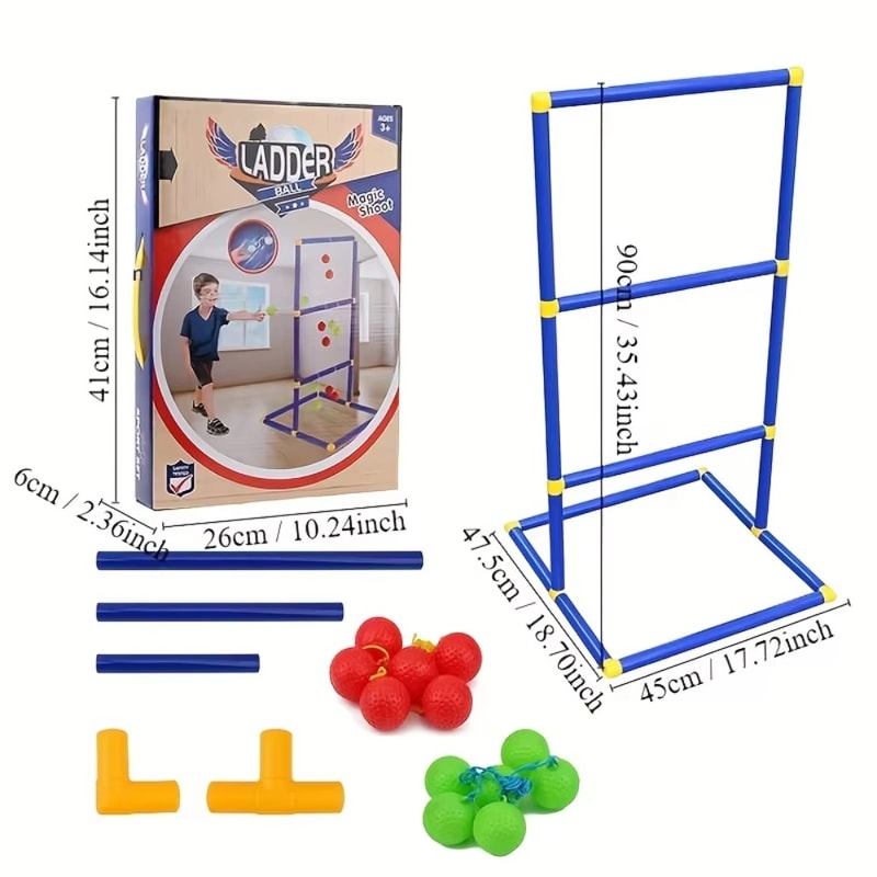 Ladder Ball Toss Game with Balls, Outdoor Family Sports Set for Backyard Fun, Gift for Boys and Girls