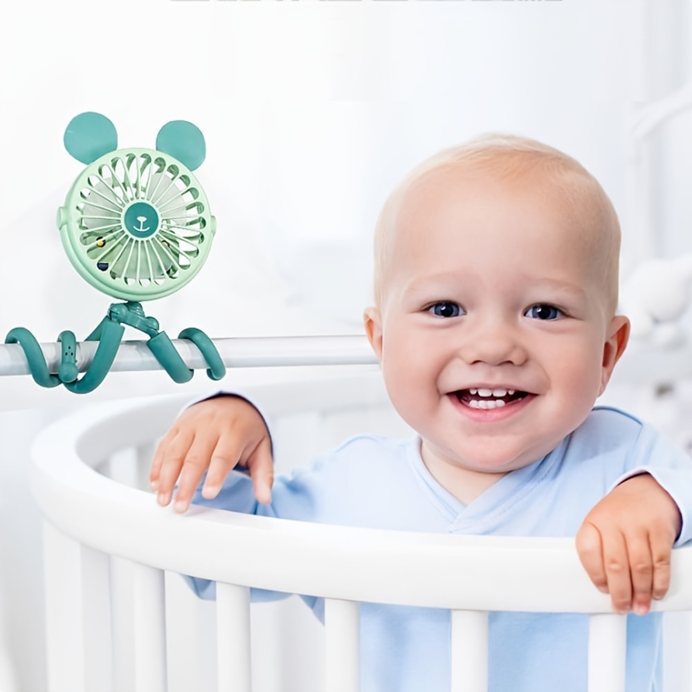 USB Rechargeable Baby Stroller Fan with Clip, Octopus Shaped Funny Portable Fan for Car Seat