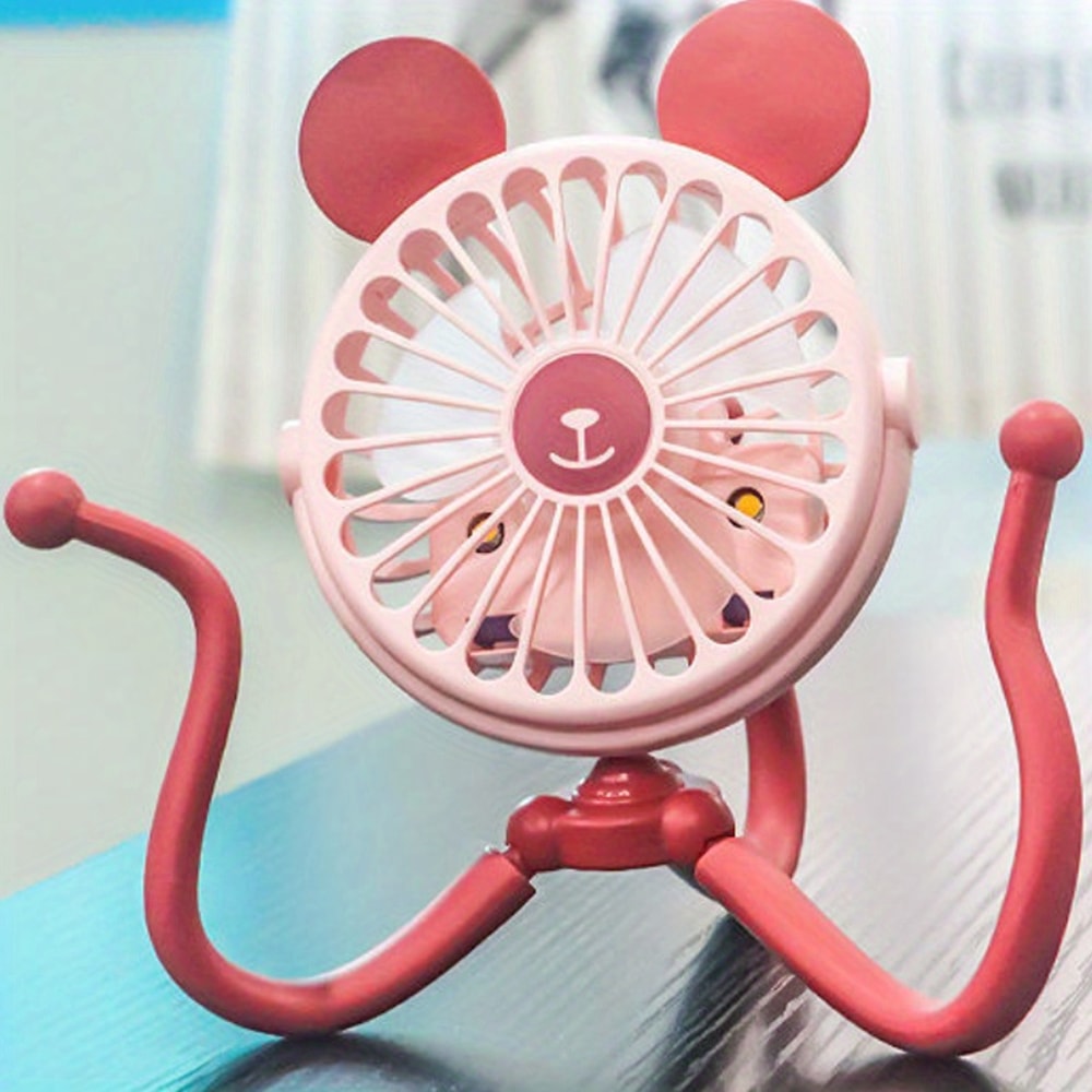 USB Rechargeable Baby Stroller Fan with Clip, Octopus Shaped Funny Portable Fan for Car Seat