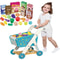 Toddler Shopping Cart Trolley Playset, Educational Toy with Food, Fruits, and Vegetables for Kids