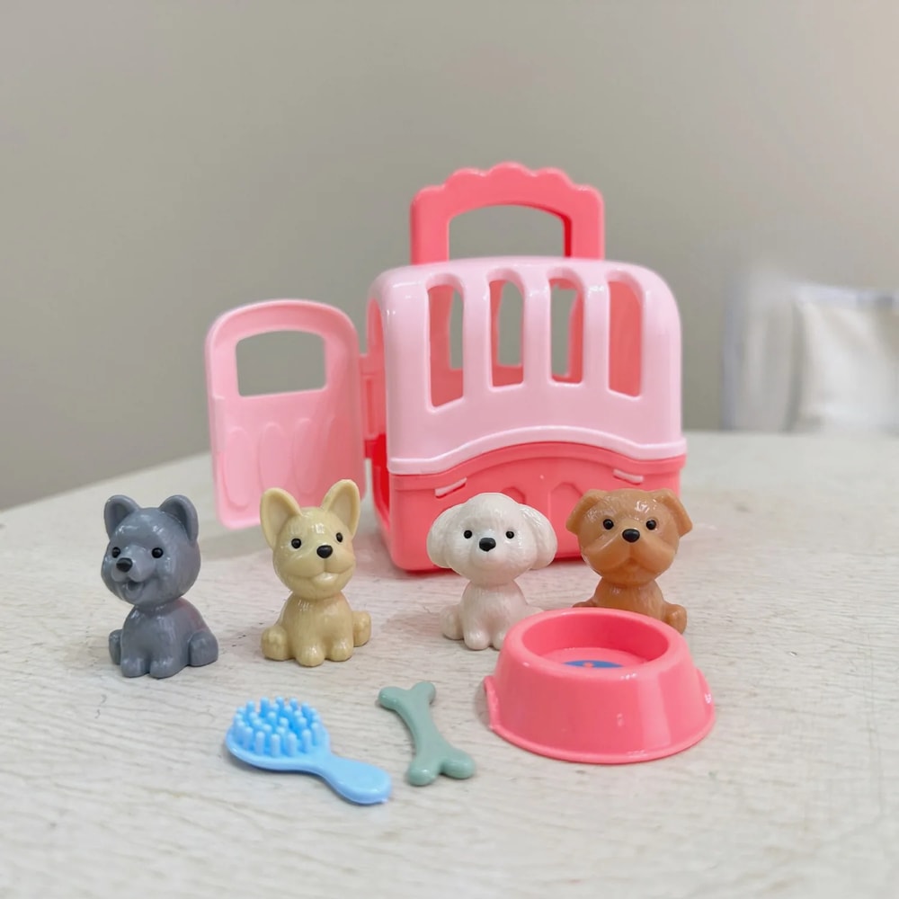 Dog Puppy Toy Set For Kids Mini Pet Care Play Kit With Cage Grooming Feeding Toys For Toddlers 5