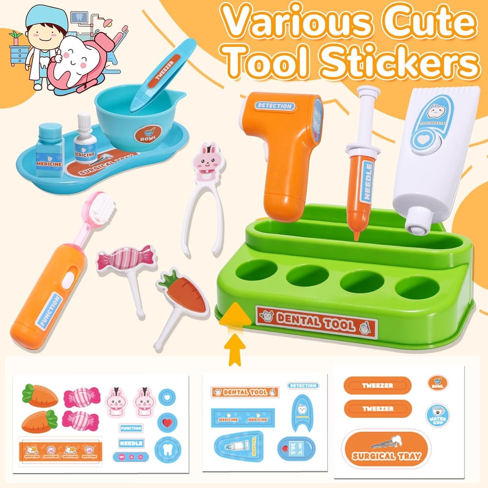 Pretend Play Medical Kit, Bunny Doctor Kit for Toddlers, Dentist Role Play Brush Teeth Toys for Girls, Boys