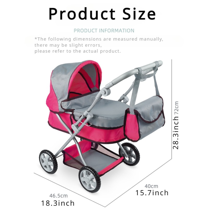 Large Foldable Baby Doll Stroller With Shoulder Bag Retractable Canopy Adjustable Soft Handle For K 1