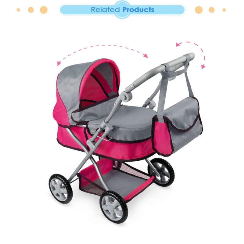 Large Foldable Baby Doll Stroller With Shoulder Bag Retractable Canopy Adjustable Soft Handle For K 6