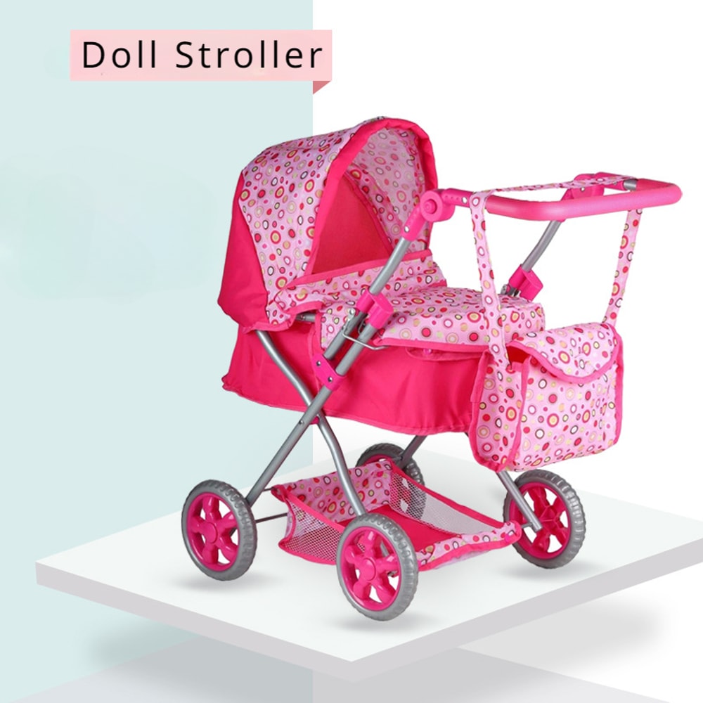 Large Foldable Baby Doll Stroller With Shoulder Bag Retractable Canopy Adjustable Soft Handle For K 5