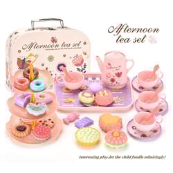 flower tea set toys for toddlers, tea party set for little girls, kitchen pretend play toys, dessert cake christmas gift