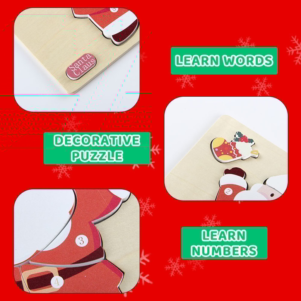 Santa Claus Reindeer Christmas Tree Gingerbread Man Wooden Puzzle Set Educational Toy Handmade Christmas Gift
