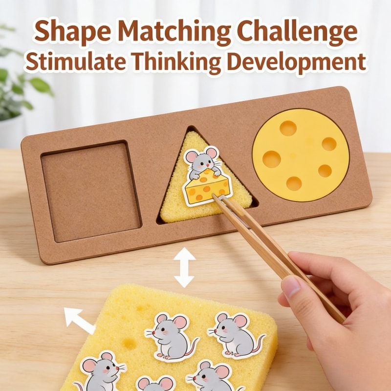 Shape Matching Game for Babies, Cheese Mice Design, Boosts Creativity & Focus for Family Fun Playtime