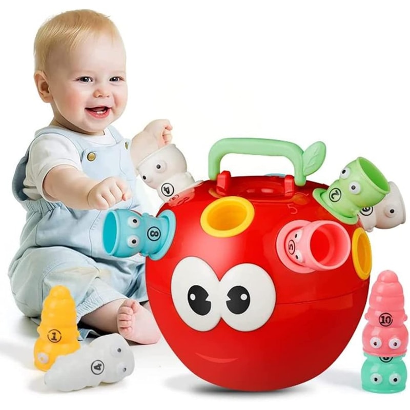 Apple Sorting Toy, Number & Color Sorting Toy for Baby Toddlers, Storage Stacking Toy