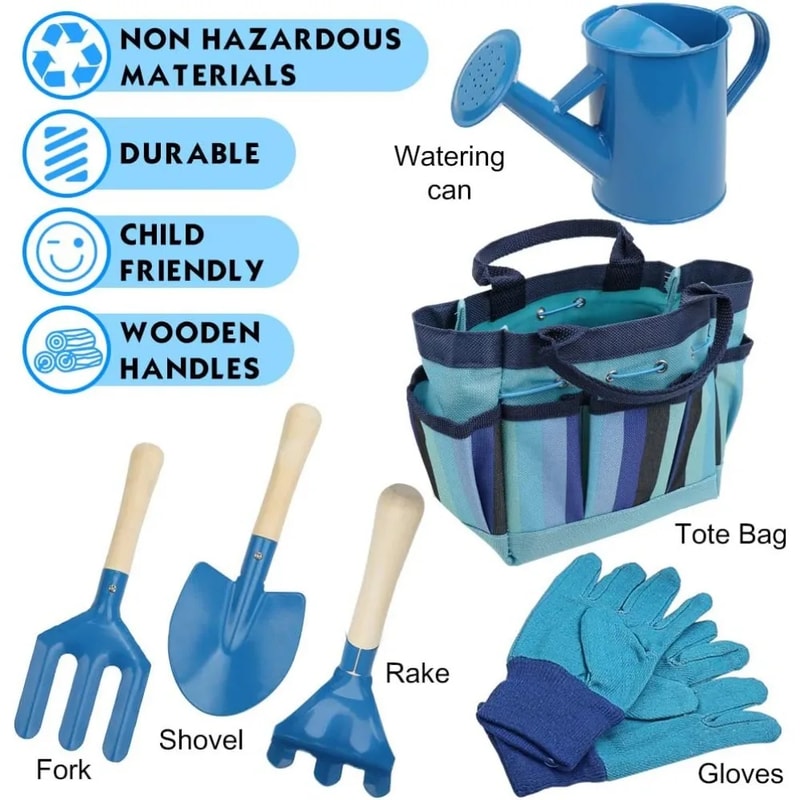 Gardening Tool Set For Kids Shovel Rake Fork Trowel Gloves Watering Can Tote Bag Outdoor Gardening 1