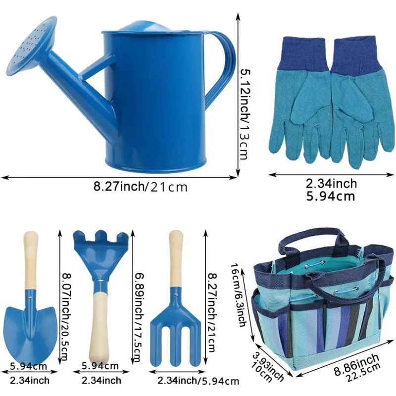 Gardening Tool Set For Kids Shovel Rake Fork Trowel Gloves Watering Can Tote Bag Outdoor Gardening 2