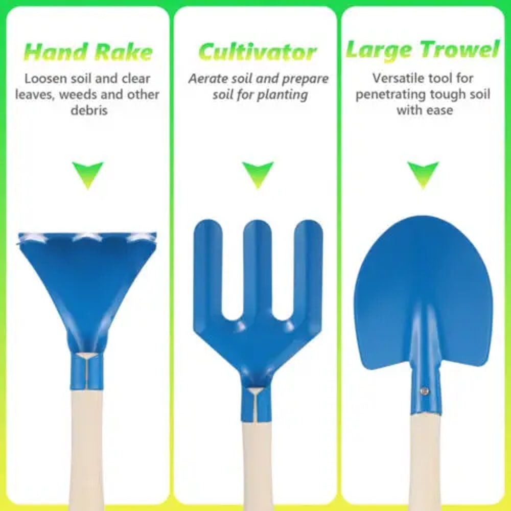 Gardening Tool Set For Kids Shovel Rake Fork Trowel Gloves Watering Can Tote Bag Outdoor Gardening 3