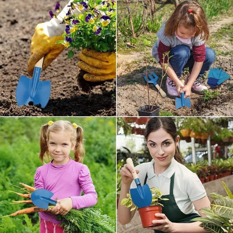 Gardening Tool Set For Kids Shovel Rake Fork Trowel Gloves Watering Can Tote Bag Outdoor Gardening 5